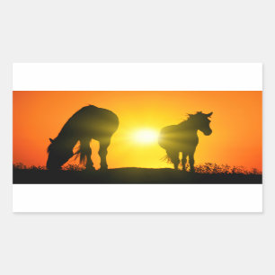 Silhouette of Two Horses at Sunset Rectangular Sticker