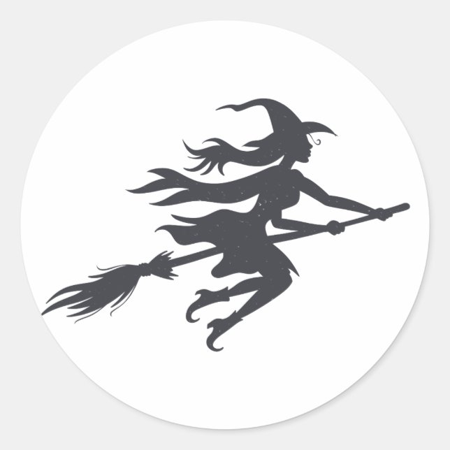 Silhouette of witch - Choose background colour Classic Round Sticker (Front)