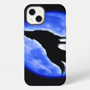 Silhouette of Wolf Howling at Moon in Blue Night iPhone Case