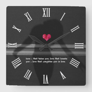 Silhouette of Woman with Peony flower heart / Love Square Wall Clock