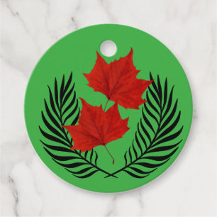 Silhouette Owl, Ferns and Red Leaves Favour Tags