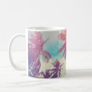Silhouette palm trees, sunset abstract. coffee mug