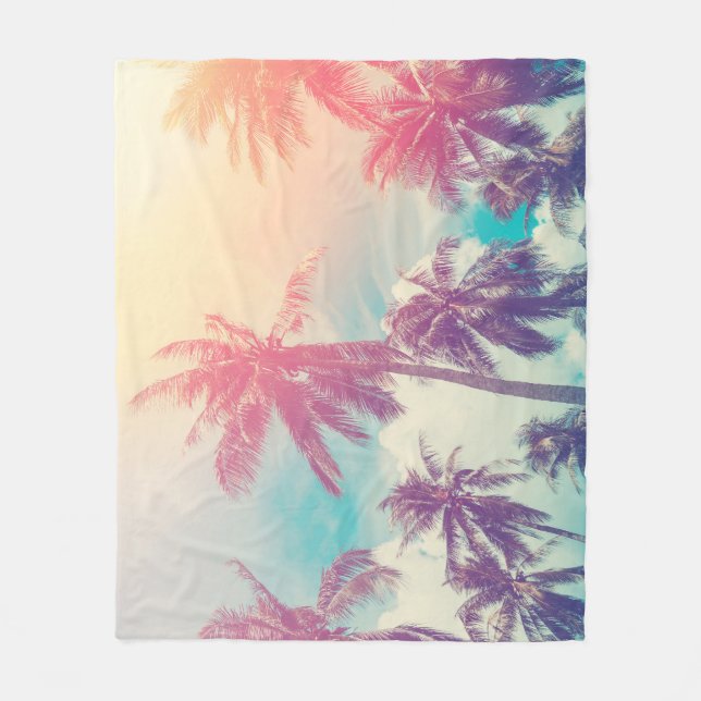 Silhouette palm trees, sunset abstract. fleece blanket (Front)