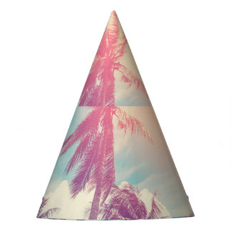 Silhouette palm trees, sunset abstract. party hat