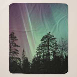 SILHOUETTE PHOTO OF AURORA BOREALIS SHERPA BLANKET