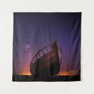 SILHOUETTE PHOTOGRAPHY OF SAILING BOAT ON BODY OF TAPESTRY