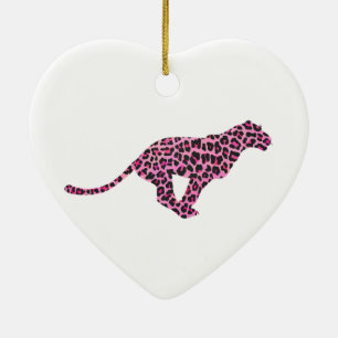 Silhouette Pink and Black Leopard Ceramic Tree Decoration