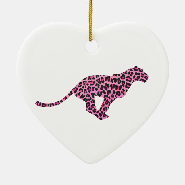 Silhouette Pink and Black Leopard Ceramic Tree Decoration (Back)