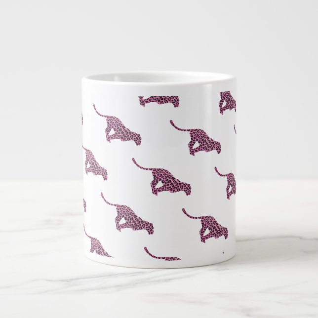 Silhouette Pink and Black Leopard Large Coffee Mug (Front)