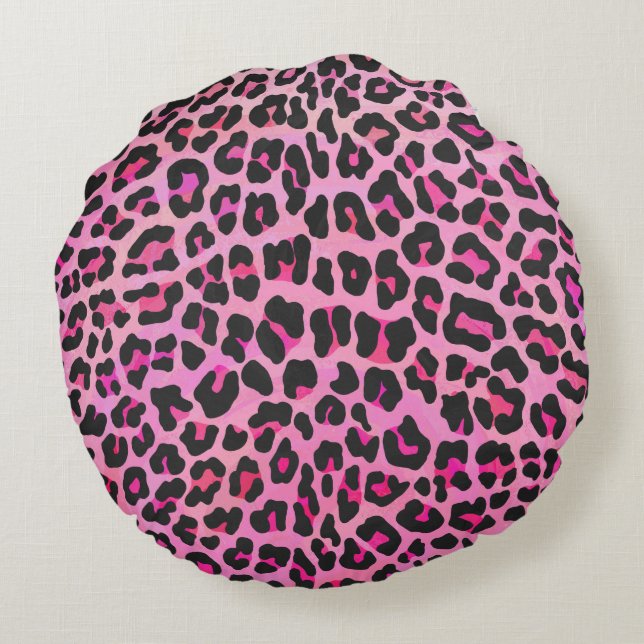 Silhouette Pink and Black Leopard Round Cushion (Back)
