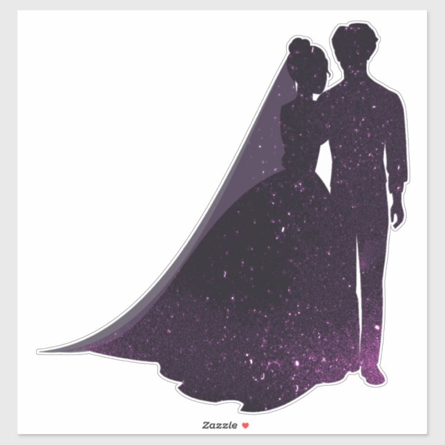 Silhouette Purple sparkle bride and groom decal (Sheet)