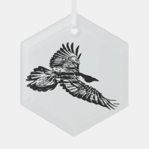 Silhouette Raven in Flight Bird Wildlife Nature  Glass Tree Decoration