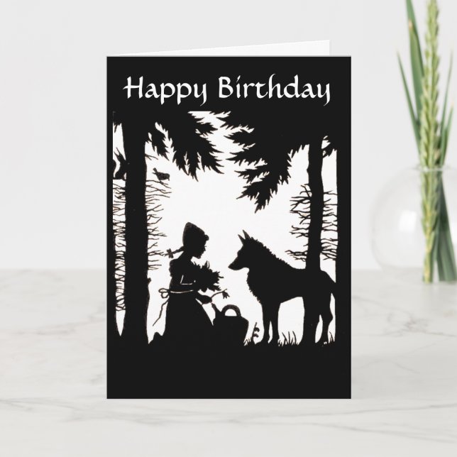 Silhouette Red Riding Hood Wolf Woods Birthday Card (Front)