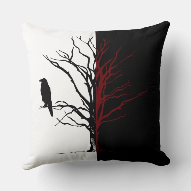Silhouette Reversible Black Bird Raven Cushion (Back)