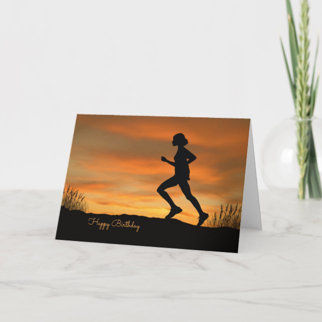 Silhouette Runner with a Sunset Birthday Card (Front)