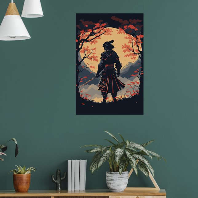 Silhouette Samurai Warrior Moon Poster (Living Room 1)