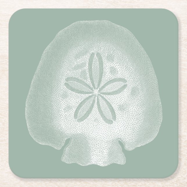 Silhouette Sand Dollar Square Paper Coaster (Front)