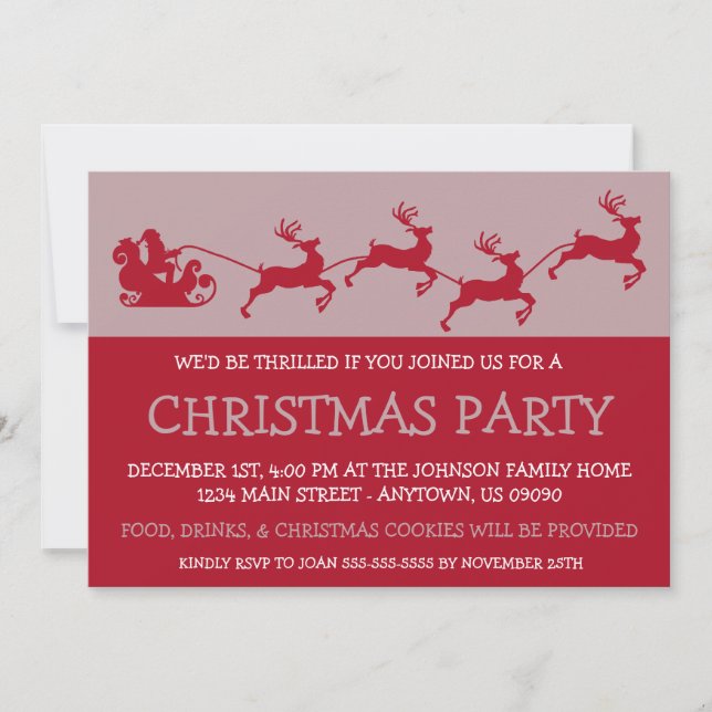 Silhouette Santa's Sleigh Invitations (Burgandy) (Front)