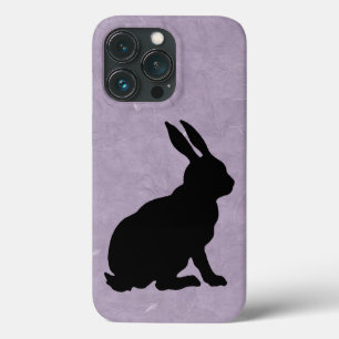 Silhouette Sitting Black Rabbit on Marbled Purple iPhone 13 Pro Case