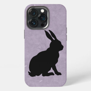 Silhouette Sitting Black Rabbit on Marbled Purple iPhone 13 Pro Case