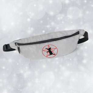 Silhouette Sitting Cat Gold Star Red Pentagram Bum Bags