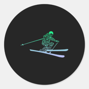 Silhouette Ski Icon For Skiier Ski Boys Skiing _1  Classic Round Sticker