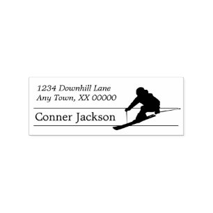 Silhouette Snow Skier Return Address Rubber Stamp