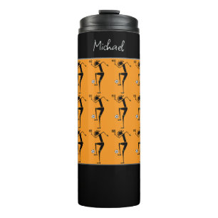 Silhouette Soccer, African Art Orange Thermal Tumbler