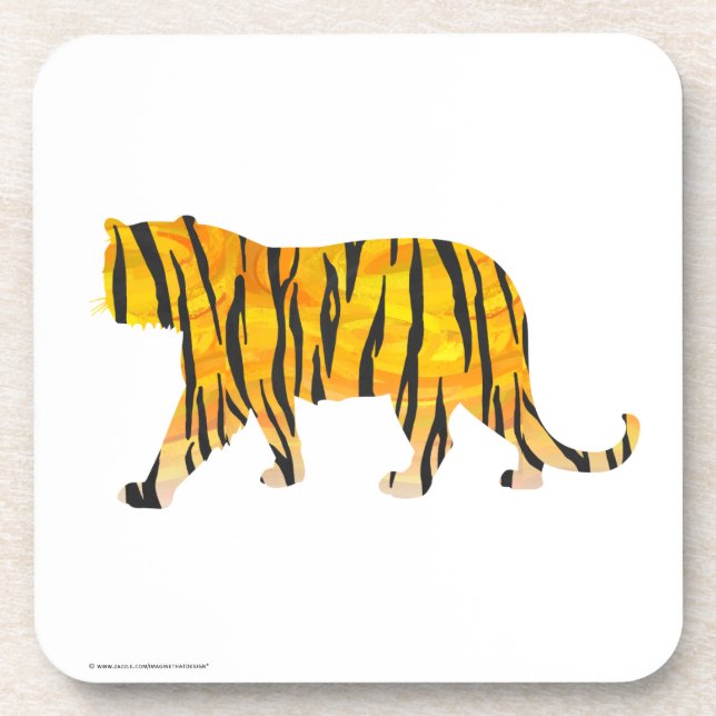 Silhouette Tiger Black and Orange Coaster (Front)