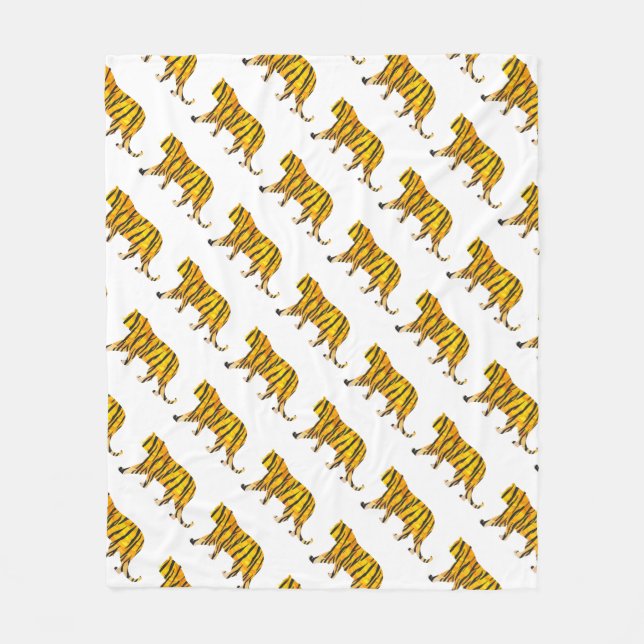 Silhouette Tiger Black and Orange Fleece Blanket (Front)