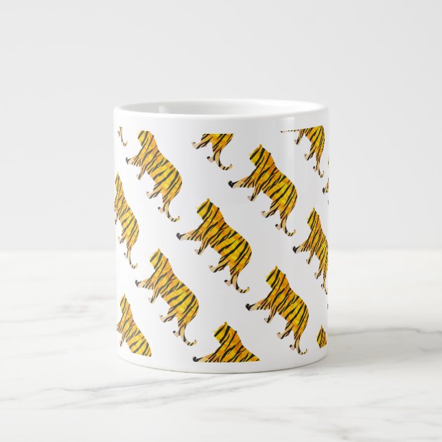 Silhouette Tiger Black and Orange Large Coffee Mug (Front)