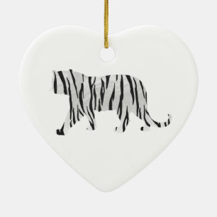 Silhouette Tiger Black and White Ceramic Tree Decoration