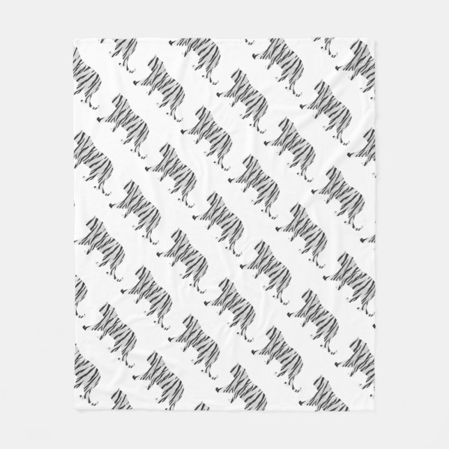 Silhouette Tiger Black and White Fleece Blanket (Front)