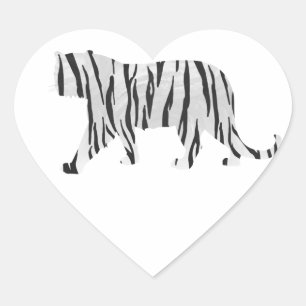Silhouette Tiger Black and White Heart Sticker