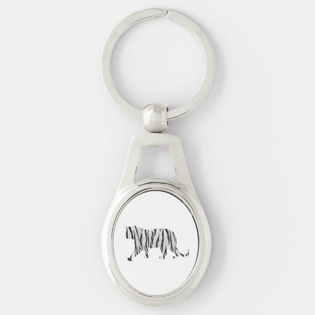 Silhouette Tiger Black and White Key Ring (Front)
