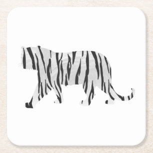 Silhouette Tiger Black and White Square Paper Coaster