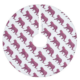 Silhouette Tiger Pink and Black Brushed Polyester Tree Skirt