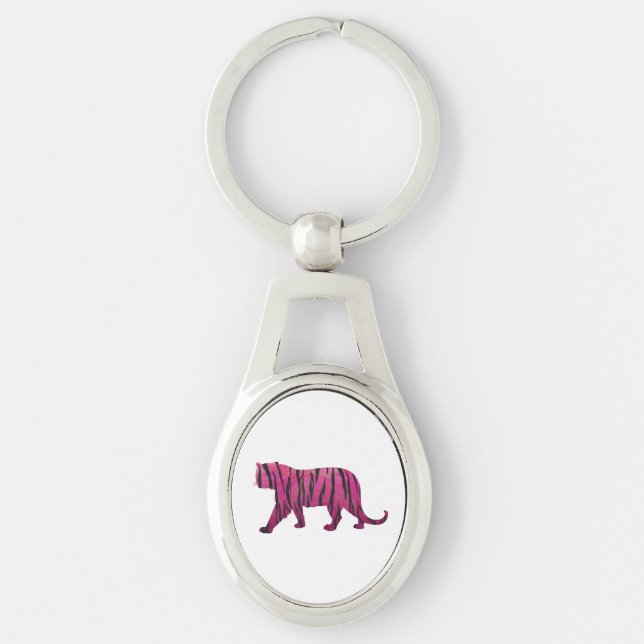 Silhouette Tiger Pink and Black Key Ring (Front)