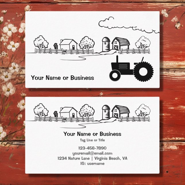 Silhouette Tractor and Cute Country Farm Business Card (Silhouette Tractor and Cute Country Farm Business Card)