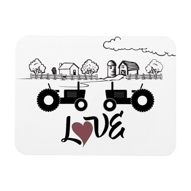 Silhouette Tractor Couple in LOVE Farm Magnet (Horizontal)
