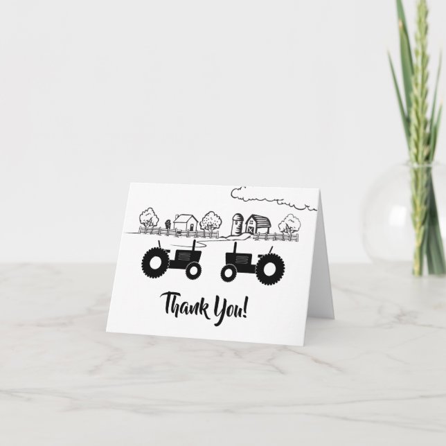 Silhouette Tractors and Farm Black - White Thank You Card (Front)