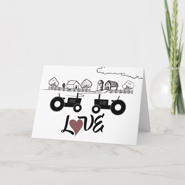 Silhouette Tractors and Farm ~ Couple in LOVE Card (Front)