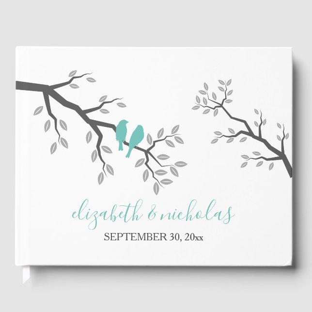 Silhouette Tree Branch Love Birds Guest Book (Front)