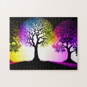 Silhouette Trees and Fun Pastel Background Jigsaw Puzzle