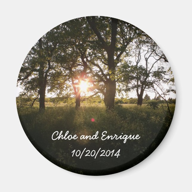 Silhouette Trees And Sunlight Personalised Weddin Magnet (Front)