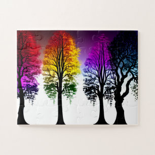 Silhouette Trees Purple Red and Yellow For Kids Jigsaw Puzzle