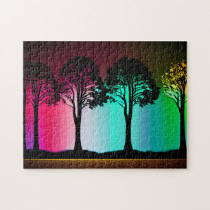 Silhouette Trees with Colourful and Brown Backdrop Jigsaw Puzzle