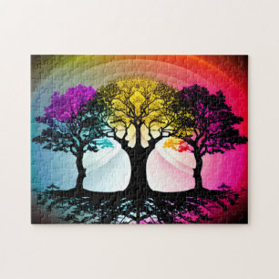 Silhouette Trees with Multicolored Background Jigsaw Puzzle