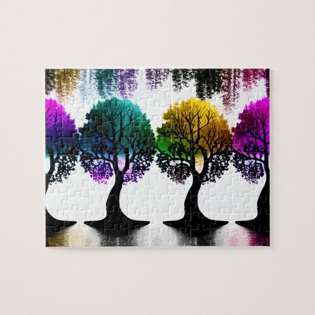 Silhouette Trees with Pastel Colour Foliage Jigsaw Puzzle (Horizontal)