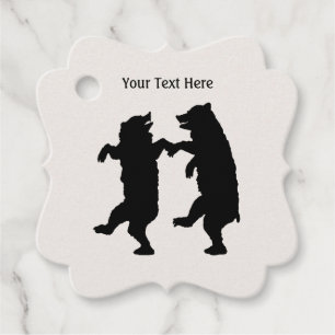 Silhouette Two Black Bears Holding Hands Dancing Favour Tags